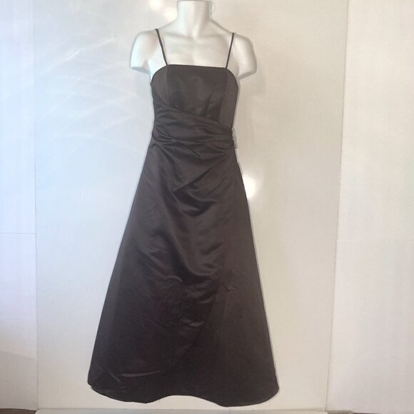 David's Bridal SZ 8 truffle satin strapless formal flare gown bridal formal prom - Picture 4 of 13